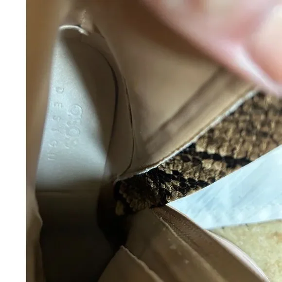 ASOS Design Tan / Brown Snake Animal Print Lace Up Kitten Heel Ankle Boots - Picture 7 of 9